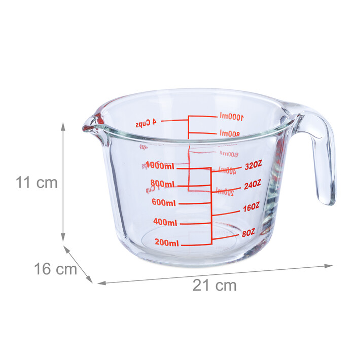 Relaxdays 1-Liter Glass Measuring Cup