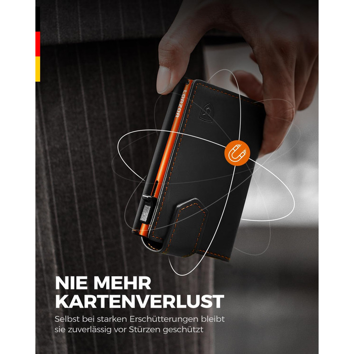 Чоловіче картхолдер LORZOR з магнітною застібкою, RFID захистом, відділенням для монет, на 10 карт, оранжевий