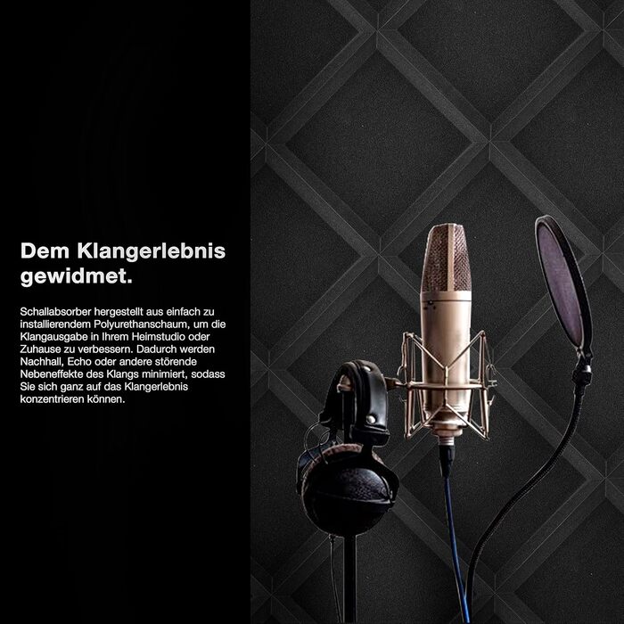 Акустичні панелі Fstop Labs для звукоізоляції, 3D шумопоглинаючий піропористий поролон (гриби), 12 шт, 30 x 30 x 5 см, чорний — для студії, офісу та дому