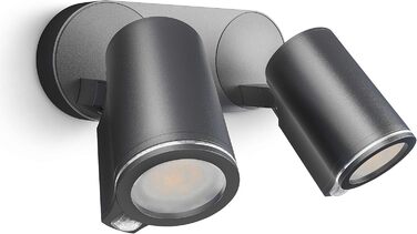 Steinel LED Spotlight DUO SC Connect, smart outdoor wall light, motion sensor, dimmable, controllable via app, schedule function, 7 W, 3000K, Anthracite (manual control)