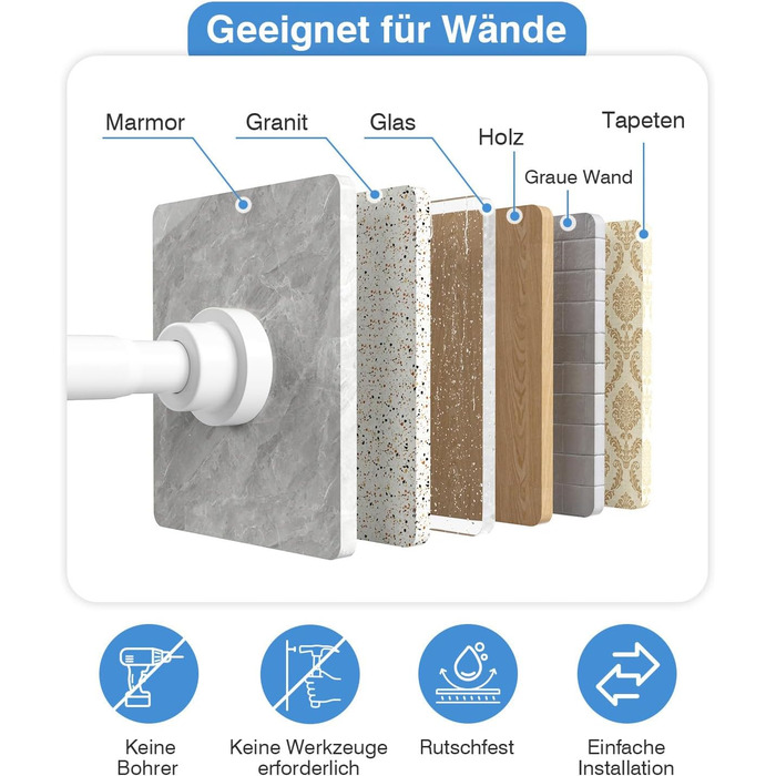 Телескопічна штанга для карнизів та душової кабіни без свердління, 79-195 см (біла)