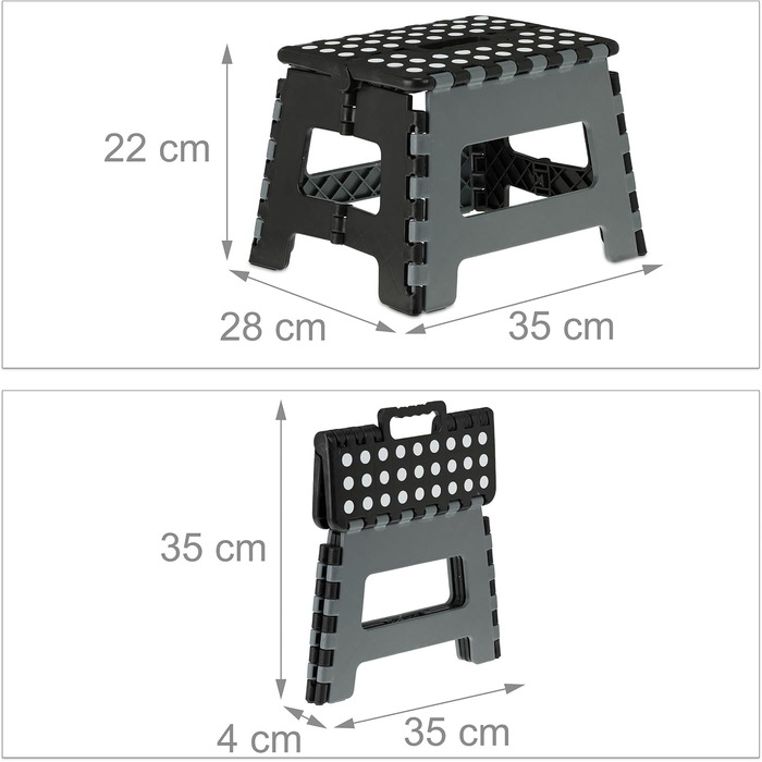 Складний табурет Relaxdays для кемпінгу, дитячий табурет для ванни, до 150 кг, пластик, розмір 22x35x28 см, білий/сірий
