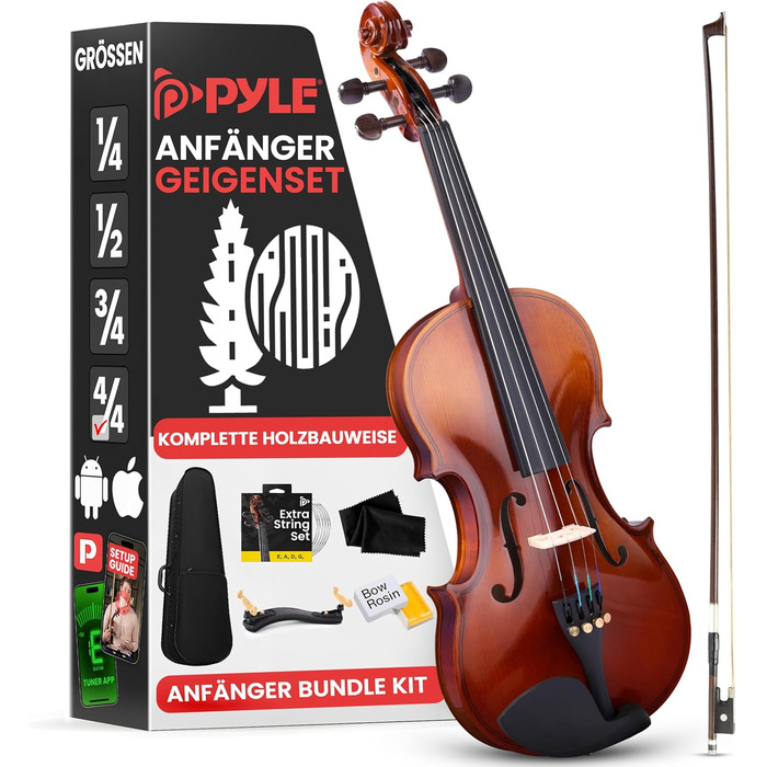 Скрипка Pyle 3/4 з дерева – повний набір для дітей та початківців (скрипка, смычок, футляр, підставка, тюнер, каніфоль, запасні струни)