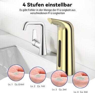 Автоматичний безконтактний диспенсер для мила з 4 рівнями регулювання, 400 мл, електричний, на батарейках, для встановлення на стільницю, з інфрачервоним сенсором (Бронзовий) (400мл Золотий)