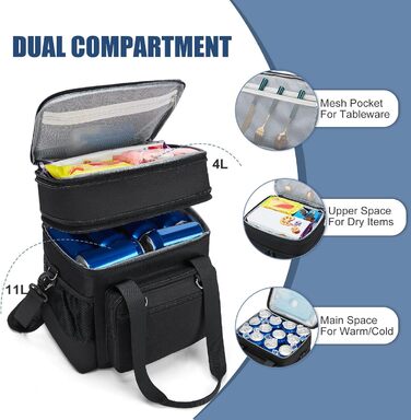 Тактична ланч-торбинка HSHRISH: велика, ізольована, водонепроникна, 15L, чорний камуфляж