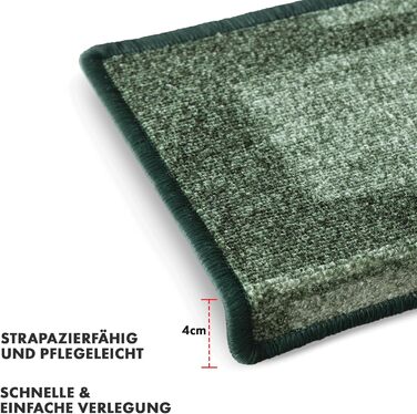 Набір килимків для сходів Floordirekt Via Veneto (15 шт.) з ефектом мазків пензля | 65 x 23,5 см, зелений | стабільна фіксація, кутова рейка