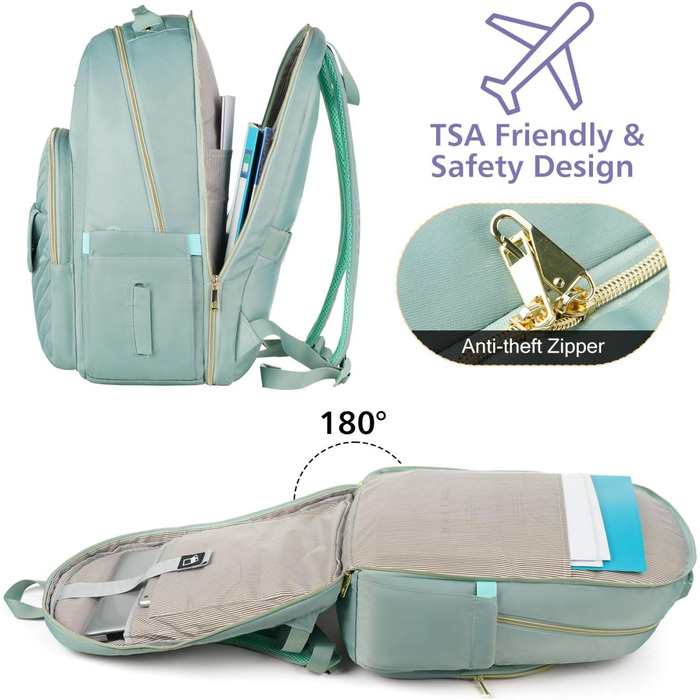 Жіночий рюкзак для ноутбука 17,3 дюйма: ідеальний для навчання, роботи та офісу. Зелений колір