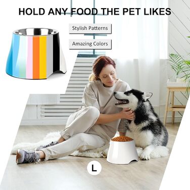 Миска для собак Petvillage, протиковзна, з нержавіючою сталлю, піднята, для маленьких та середніх собак, спанієлів з довгими вухами, велика місткість (3 чашки), білий/розкішний сад