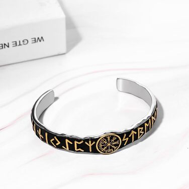 Чоловічий браслет JewelryWe з нержавіючої сталі з вовком, плетіння, стиль вікінг/байкер, відкритий браслет, срібло/золото/чорний, еластичний, Vegvisir