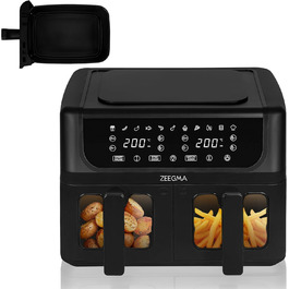 Фритюрниця з гарячим повітрям ZEEGMA KNAPPER DUAL, 1700 Вт, 2 відсіки, 9 л, таймер 60 хв, 11 програм, 60-200 °C, швидкий нагрів, сенсорне керування, чорний