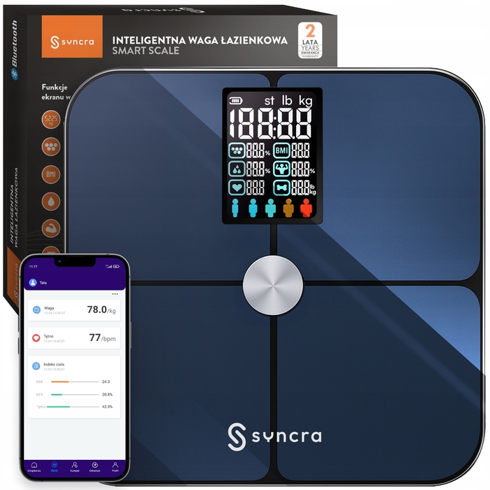 Електронна вага для ванної Syncra з аналізом складу тіла та Bluetooth