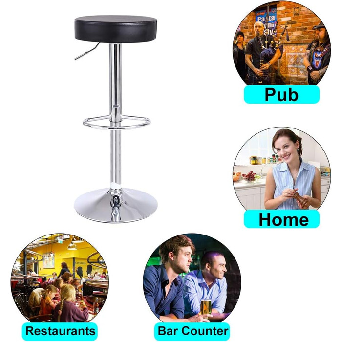 KKTONER Adjustable Height Swivel Bar Stool - PU Leather Office/Spa Work Chair - Black