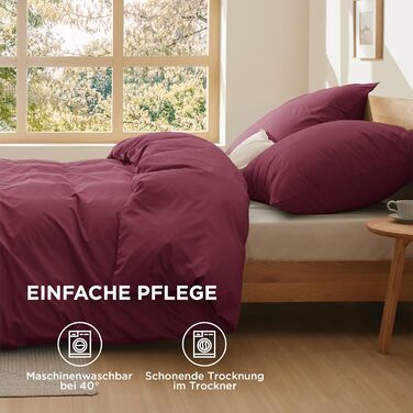 Комплект постільної білизни BEDSURE 135x200 з бавовни 4-х частинний - сірий колір, комплект з 2 наволочок 80x80 см, Oeko-TEX сертифікація, застібка на блискавку (200 x 200 см, бордовий колір)