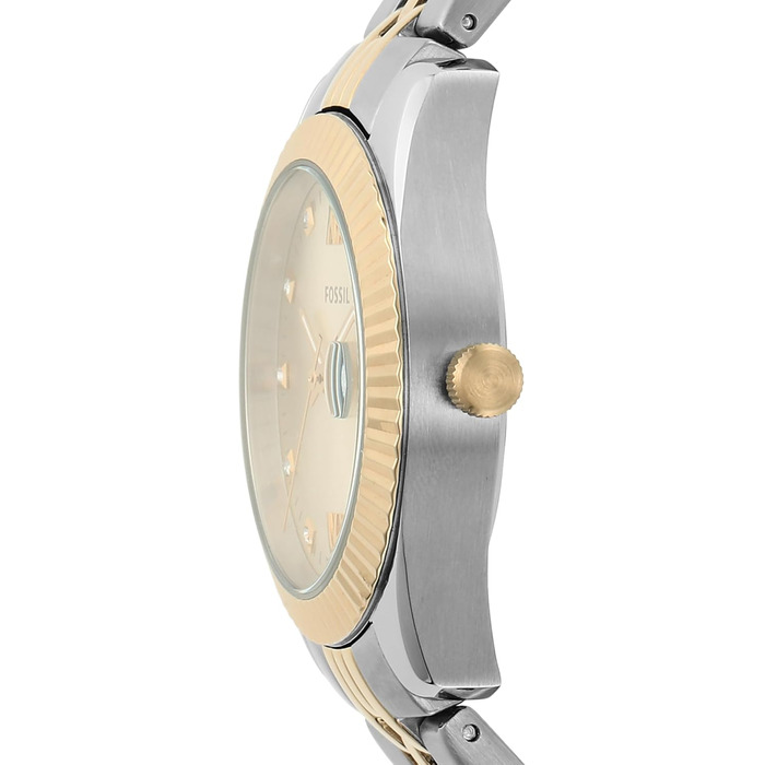 Жіночий наручний годинник Fossil Scarlette 33мм, кварцовий, з датами та сталевим браслетом, сріблясто-золотий
