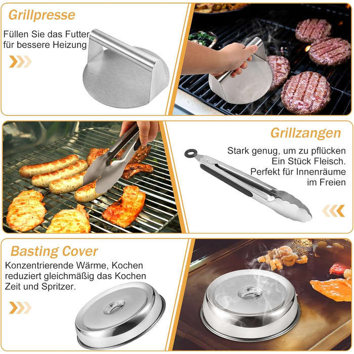 Набір гриль-посуду zycBernoi: 19 аксесуарів для гриля, метал, прес для бургерів, дзвоник, сумка для барбекю