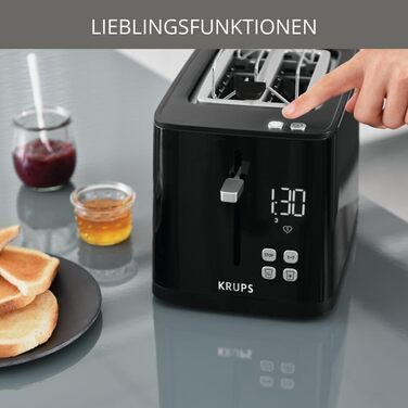 Krups KH641810 Smart'n Light Toaster | 2-Slice Toaster | Digital Display | 7 Browning Levels | Removable Crumb Tray | Countdown Timer | Lift Function | Black