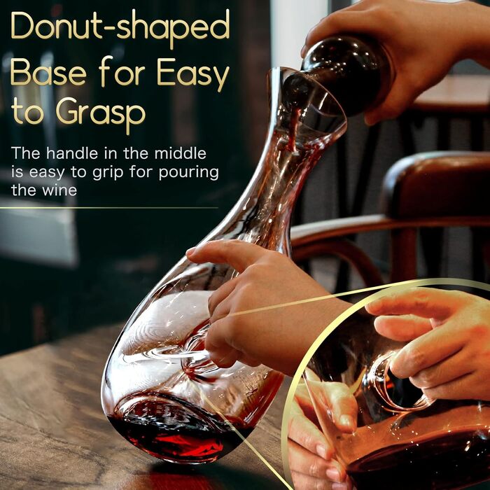 NUTRIUPS Crystal Glass Wine Carafe, 1.2L Wine Decanter, Red Wine Decanter for 375ml & Cork Closure Wine Decanter, Handmade, Drip-Free