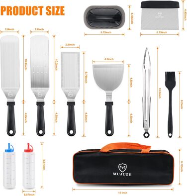 Набір шпатлів для грилю MUJUZE з нержавіючої сталі: аксесуари для планки, тепаньякі та кемпінгу. Подарунок для чоловіків та папи