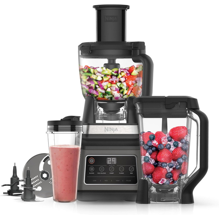 Ninja 3-in-1 Food Processor & Blender with 5 Programs: Mixing, Max Mixing, Chopping, Stirring, Pureeing, 1.8L Bowl, 2.1L Jug, 700ml Cup, 1200W, Dishwasher Safe, Auto-iQ, Black BN800EU