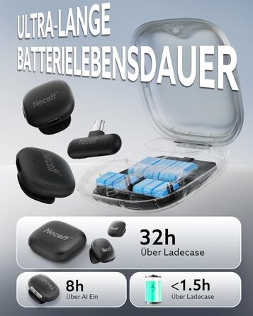 Бездротовий петличний мікрофон USB-C для iPhone 15/16/17 та Android смартфонів: 48kHz/24Bit, Plug-and-Play, 32 години роботи, шумозаглушення, чорний