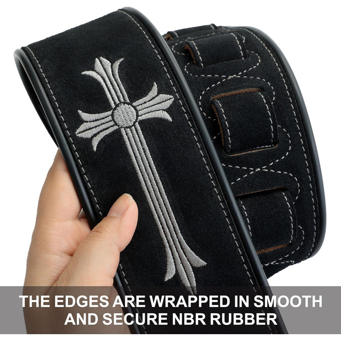 Гітарний ремінь Nefelibata з вишивкою 'n', 2.7', з двошарової баварської шкіри, з м'якою підкладкою, для акустичної, бас та електрогітари (хрест)