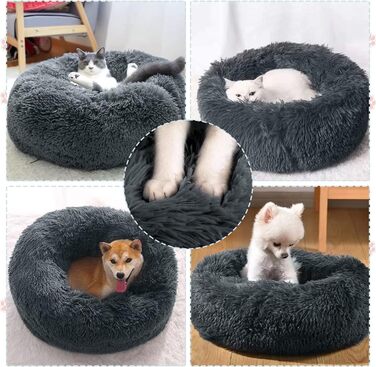 Килимок для котів Donwei, плюшевий лежак для собак, кругла подушка для котів, миючий плюшевий кошик для котів, лежанка для кошенят, диванчик для маленьких собак та котів (50 см, темно-сірий)