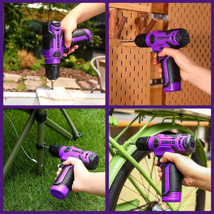 Набір інструментів DEKO 126-tlg. з акумуляторною дрилем: кейс, ящик, професійний набір для дому, офісу та саду, фіолетовий