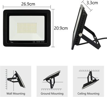 LED Floodlights Outdoor, LED Floodlights 100W, LED Outdoor Floodlights IP65 Waterproof, LED Spotlights 10000LM, LED Spotlights Outdoor 3000K Warm White, for Backyard, Garage, Hallway, Garden [Black]