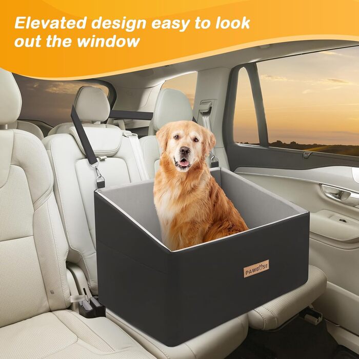 Автокрісло для собак, сіре, велике, до 20 кг, з кишенями для зберігання. Підходить для великих собак та цуценят. Знімне та миється.