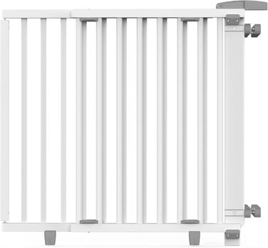 Захист для сходів Geuther Oris | Дверний захист для сходів з кріпленням, 2 клямки для поручнів, ширина | Стабільний захист з розпадною дверцятами | Дерев'яне дитяче гiтер, натуральний лак (білий, 95-135 см)