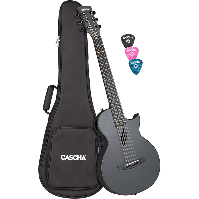 Акустична гітара Cascha з вуглецевого волокна, для початківців, з чохлом, ремінком, ганчіркою та медіатором, запасні струни