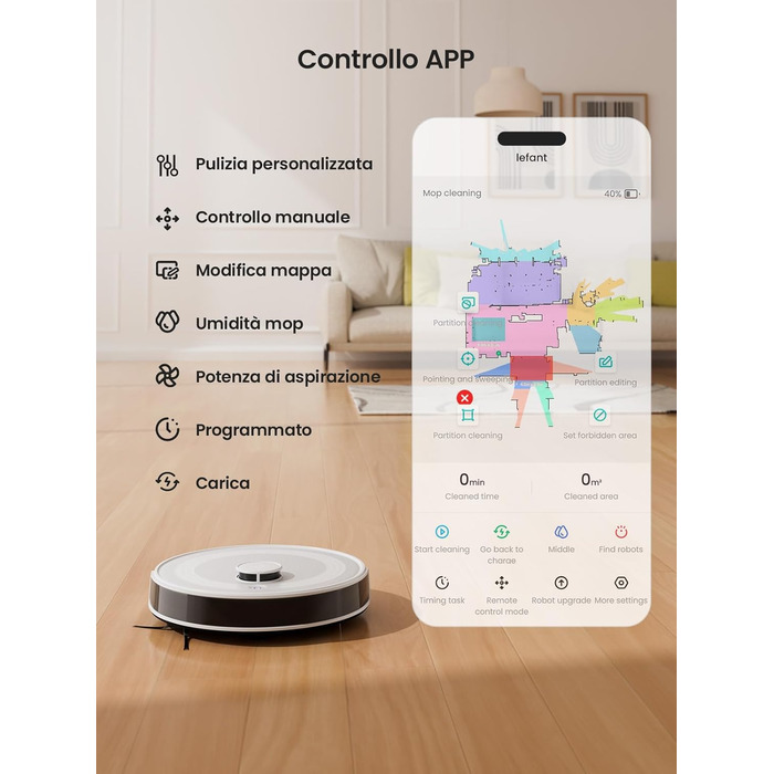 Робот-пилосос LEFANT M2 з функцією миття, 6000Pa, LiDAR-навігація, зони заборони, керування через додаток/Alexa, для шерсті тварин, килимів та твердих підлог