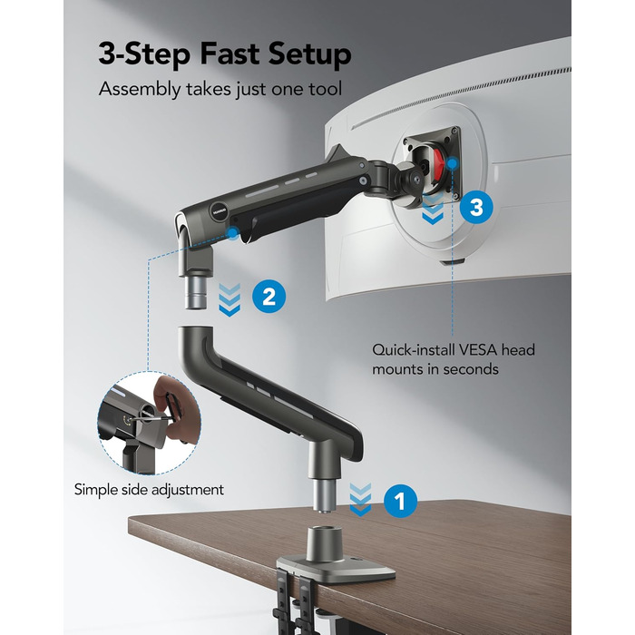 Кріплення для монітора HUANUO для Ultrawide екранів до 49 дюймів, 18 кг, регульований кронштейн, VESA 100x100mm, без RGB підсвітки