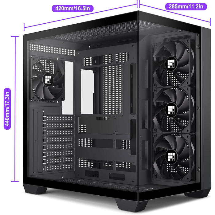 Корпус для ПК FOIFKIN F300: Mid-Tower, ATX, з 4 вентиляторами, 270° скло, Type-C (Чорний)