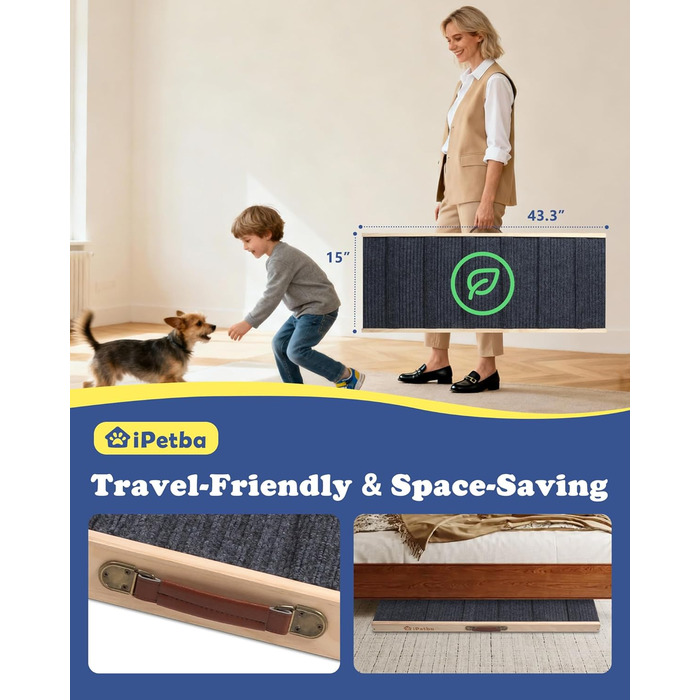 Сходинки для собак до ліжка та дивану – захист суглобів, антиковзаючі, складані, регульовані, портативні, для собак до 16 кг (до 30 кг)