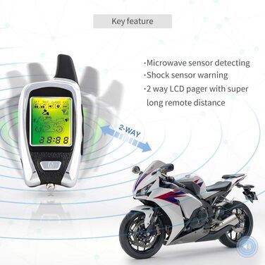 Двостороння сигналізація Easyguard EM209 для мотоцикла з автозапуском, мікрохвильовим сенсором, LCD-дисплеєм, датчиком удару та наближення, універсальна 12V