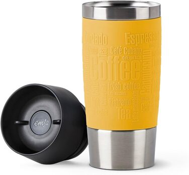 Термокружка Emsa Travel Mug Classic, 360 мл, жовта, з рукавом, 4 години гаряче, 8 годин холодне, 100% герметична