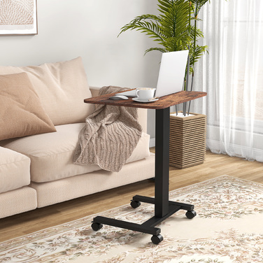 Vinsetto Adjustable Height Laptop Table with 4 Wheels, 2 Brakes, 65 cm x 48 cm x 108 cm, with Hand Crank, Brake, Particleboard, Rustic Brown | Aosom