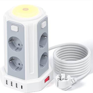 Многорозеткова мережева панель на 8 розеток з 4 USB та світлом, захист від перенапруги, 16А, білий (3M)