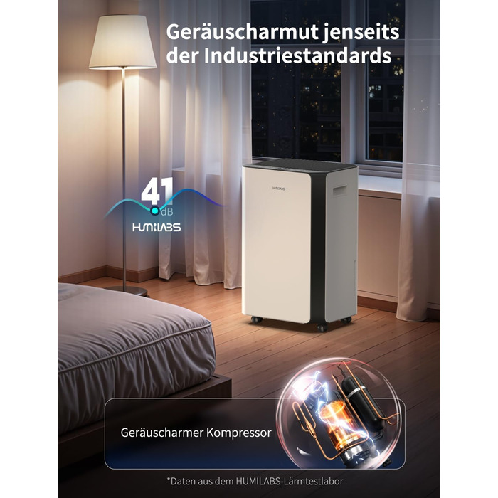 Електричний осушувач повітря HUMILABS 20L з Wi-Fi, для приміщень до 60м², з гофрованим шлангом, 4.5л бак, 3 режими, таймер, білий