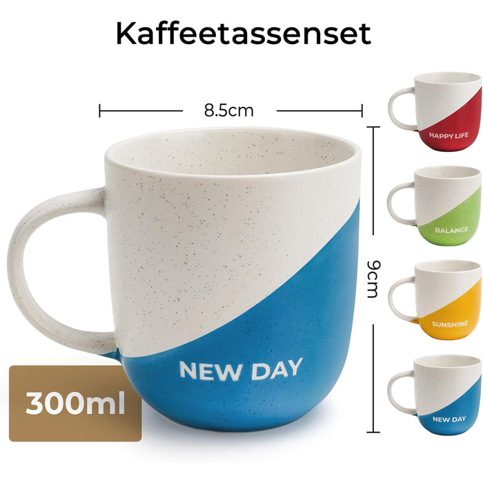 Набір кавових чашок Miamio 4 шт. по 300 мл з приколами. Подарунок для мами, тата, друзів, сім'ї. Безпечно для мікрохвильовки та посудомийної машини (Дизайн A)