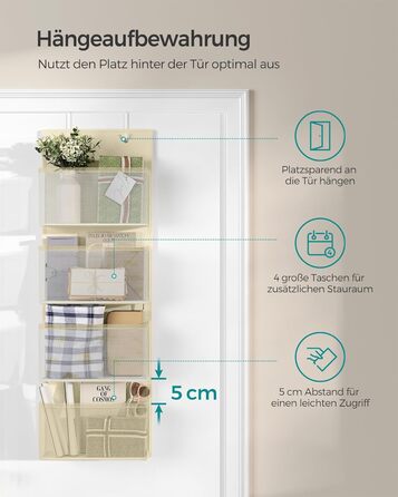 Організатор для шафи SONGMICS з 4 кишенями, настінний, для зберігання, на двері, спальня, вітальня, 2 x 33,5 x 00 см, RDH04G (1, Бежевий)