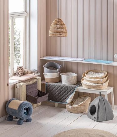 Кругле ліжко для тварин Dehner Premium Lovely Kuschelbett, діаметр 45 см, висота 13 см, натуральні матеріали/плюш, білий/бежевий колір