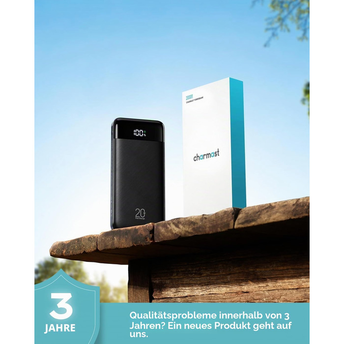 Повербанк Charmast 20000 mAh з вбудованими кабелями, 6 виходів, чорний