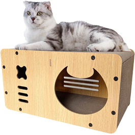 Cat Cave with Scratching Board, XXL Indoor Cat House made of Cardboard, Cardboard Scratcher for Cats, Scratching Pad Lounge, Durable Cat Toy 55 * 29 * 28cm (Little Monster)