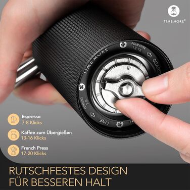 Кавомолка ручна TIMEMORE Chestnut C3 MAX PRO, нержавіюча сталь, конічний жернова, для еспресо та френч-прес, чорний