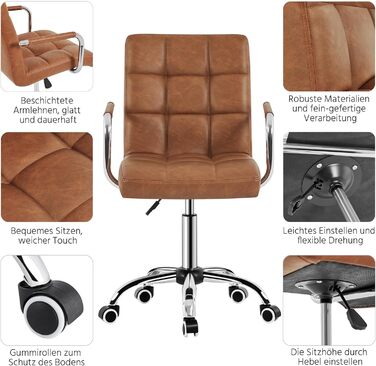 Офісне крісло Yaheetech з регулюванням висоти та знімними підлокітниками, з штучної шкіри (колір: коричневий ретро)