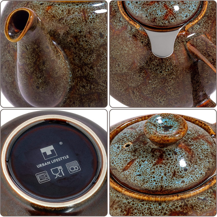 Teapot with infuser, Swansea Sea Green 1.1 L with filter, made of porcelain by URBAN LIFESTYLE, a drip-free teapot. Teapot with infuser, porcelain