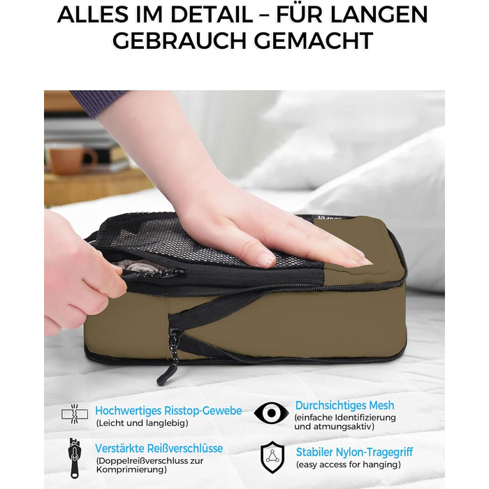 Набір кубиків для пакування багажу BAGLHER - Компактні органайзери для подорожей, водонепроникні сумки (Коричневий)