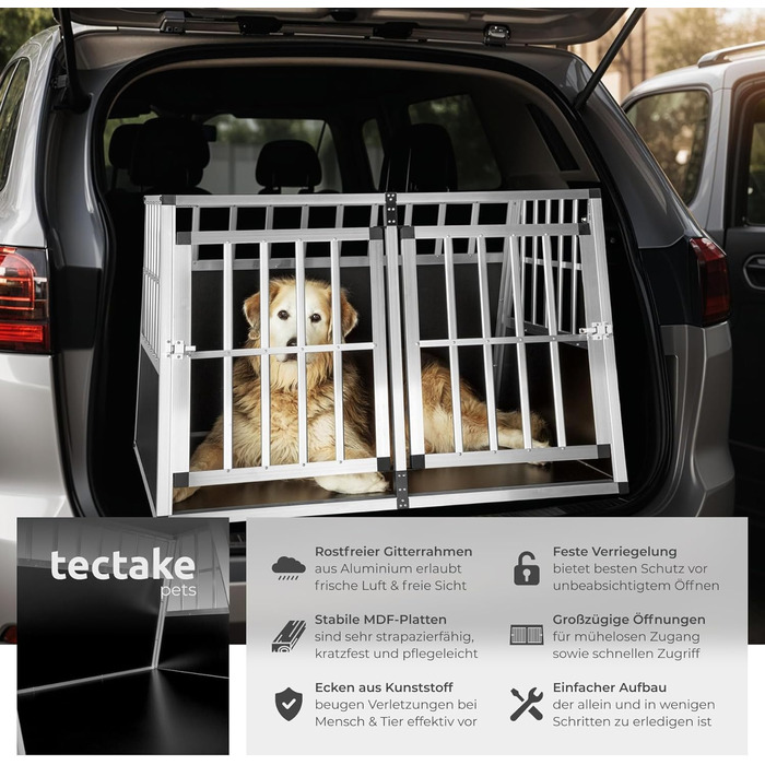Транспортна переноска для собак tectake® Double XL - переноска для авто та дому, алюміній, 97 x 90 x 69,5 см